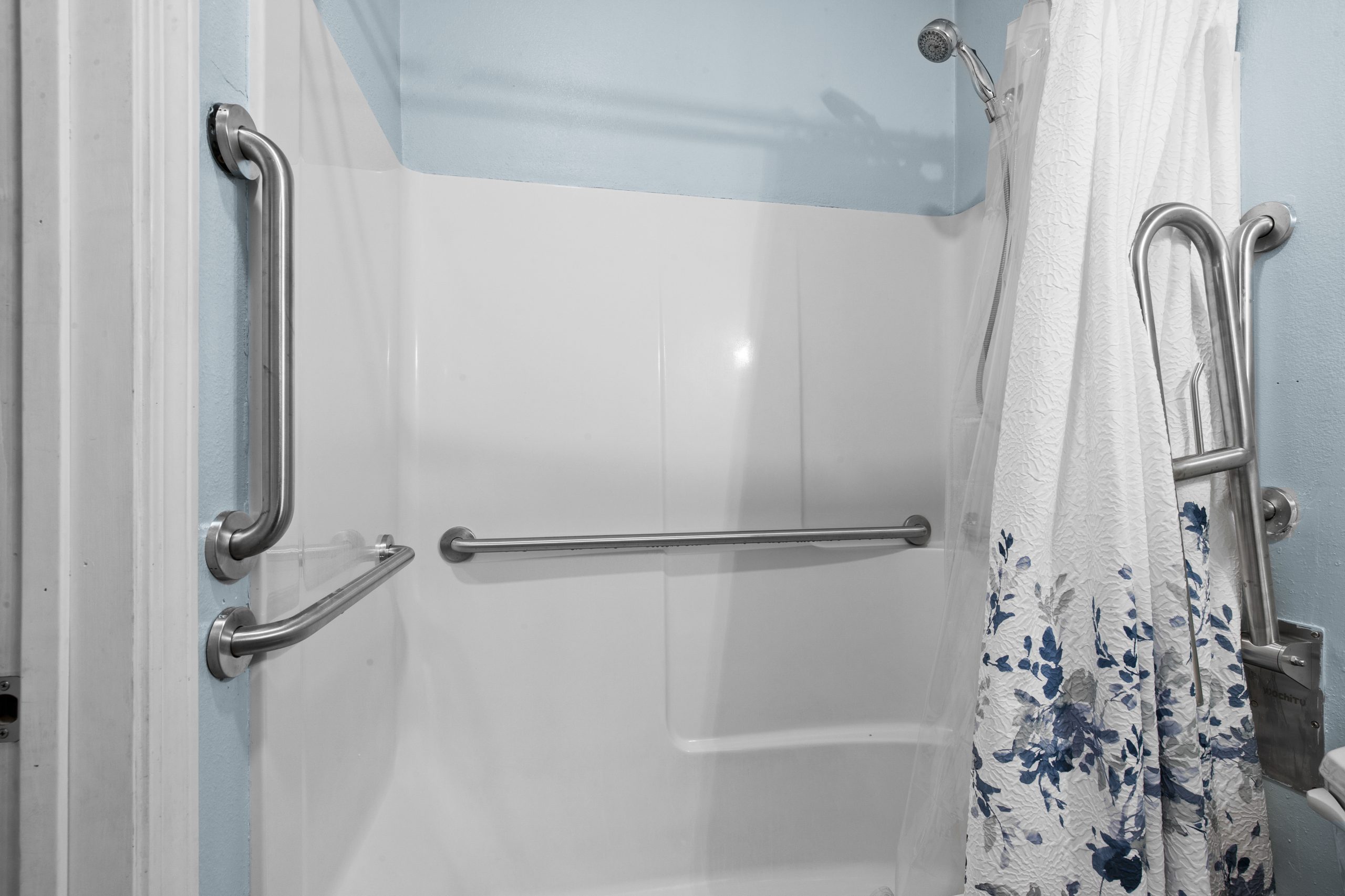 Shower with grab bars at Clarkston Care Home