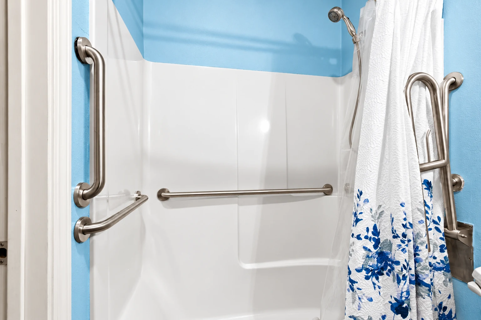 Shower with grab bars at Clarkston Care Home
