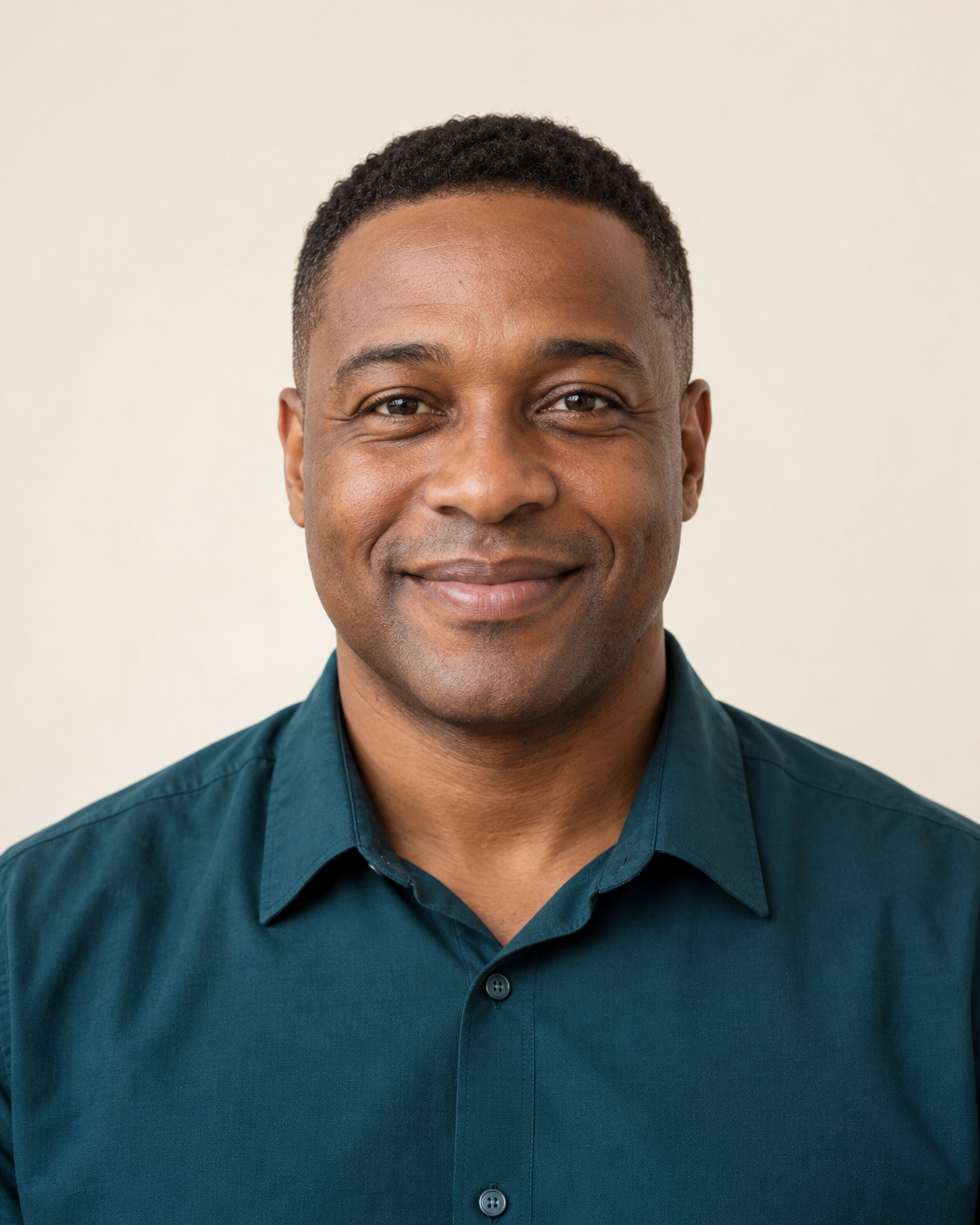 AI-generated portrait of a fictional male staff member